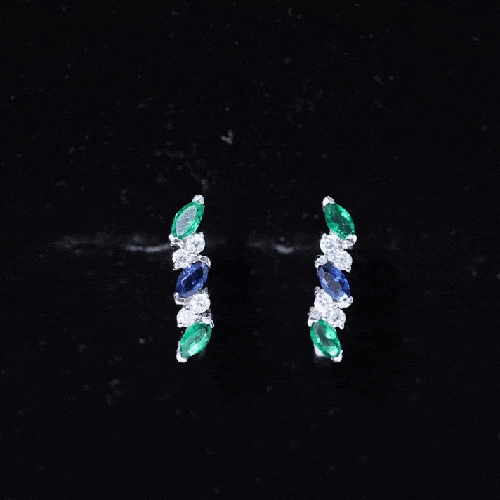 Certified Lab Grown Emerald and Sapphire Hoop Earrings in Sterling Silver