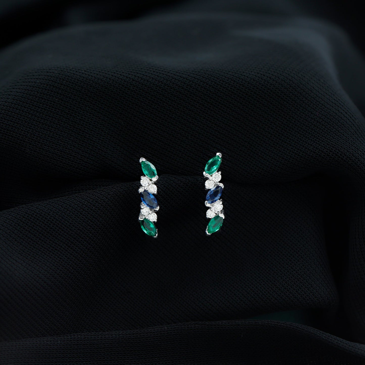 Certified Lab Grown Emerald and Sapphire Hoop Earrings in Sterling Silver