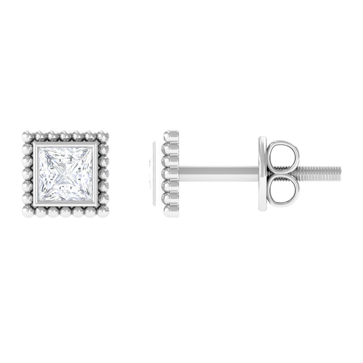 1/4 CT Real Diamond Solitaire Gold Beaded Stud Earrings