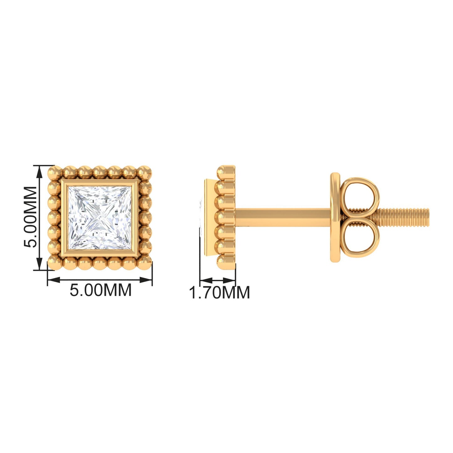 1/4 CT Real Diamond Solitaire Gold Beaded Stud Earrings