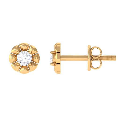 Natural Diamond Cute Flower Stud Earrings with Screw Back