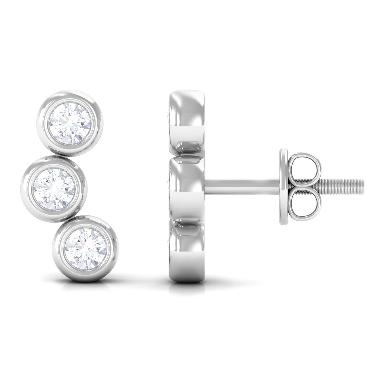 1/2 CT Bezel Set Round Moissanite Three Stone Stud Earrings