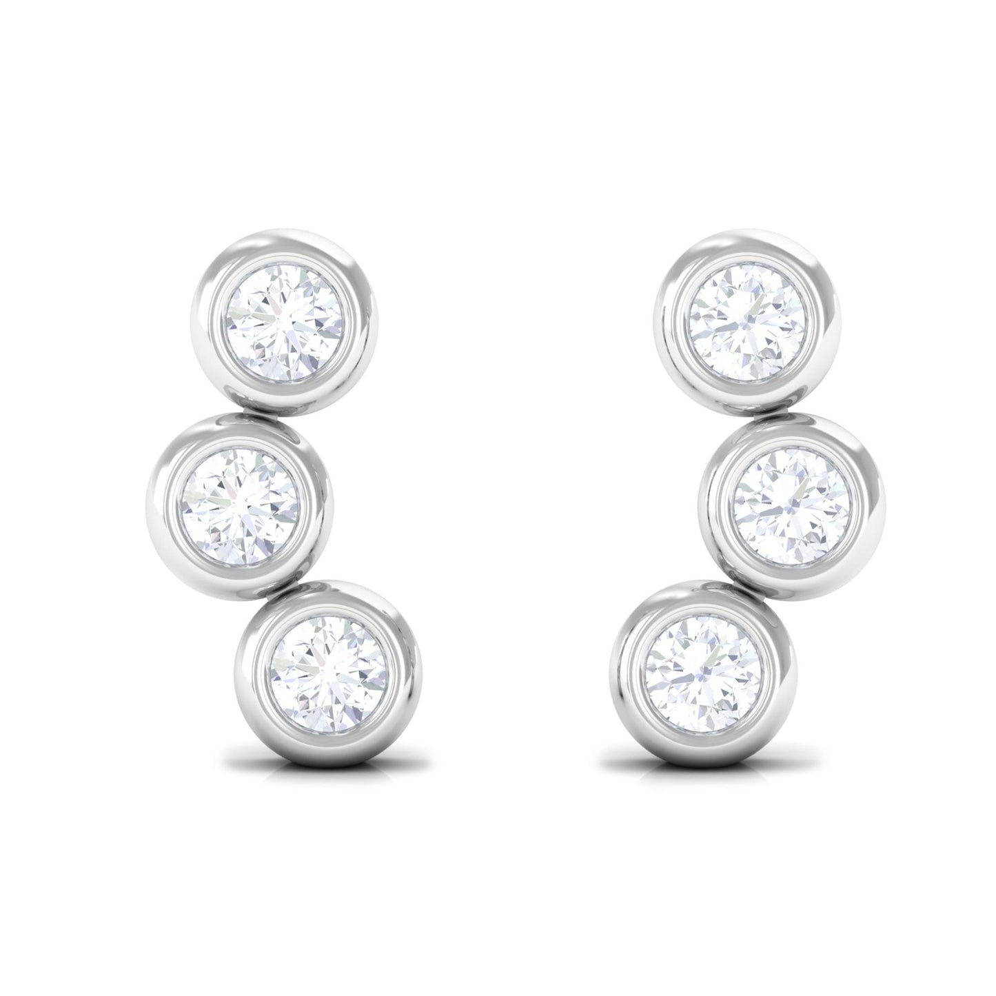 1/2 CT Bezel Set Round Moissanite Three Stone Stud Earrings