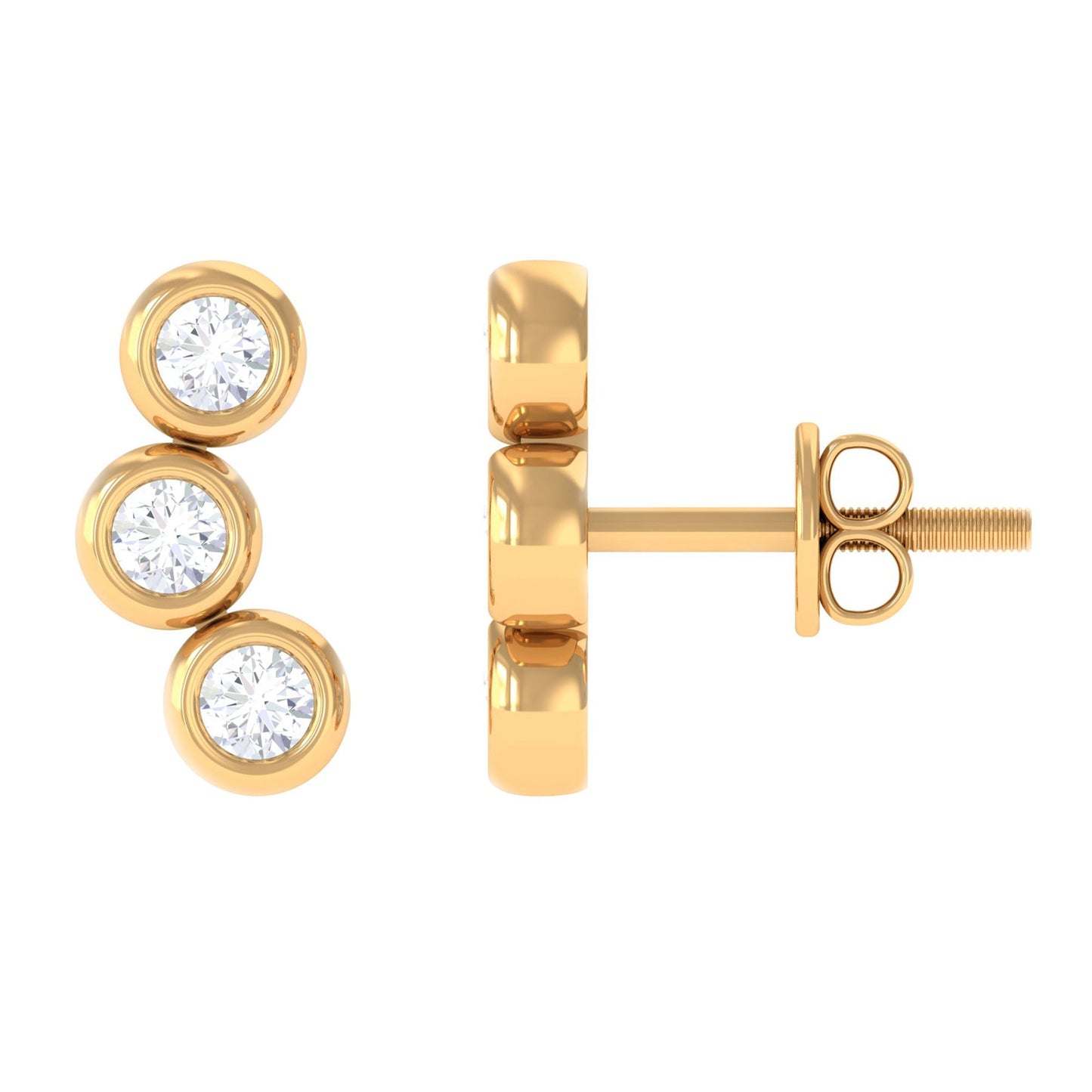1/2 CT Bezel Set Round Moissanite Three Stone Stud Earrings