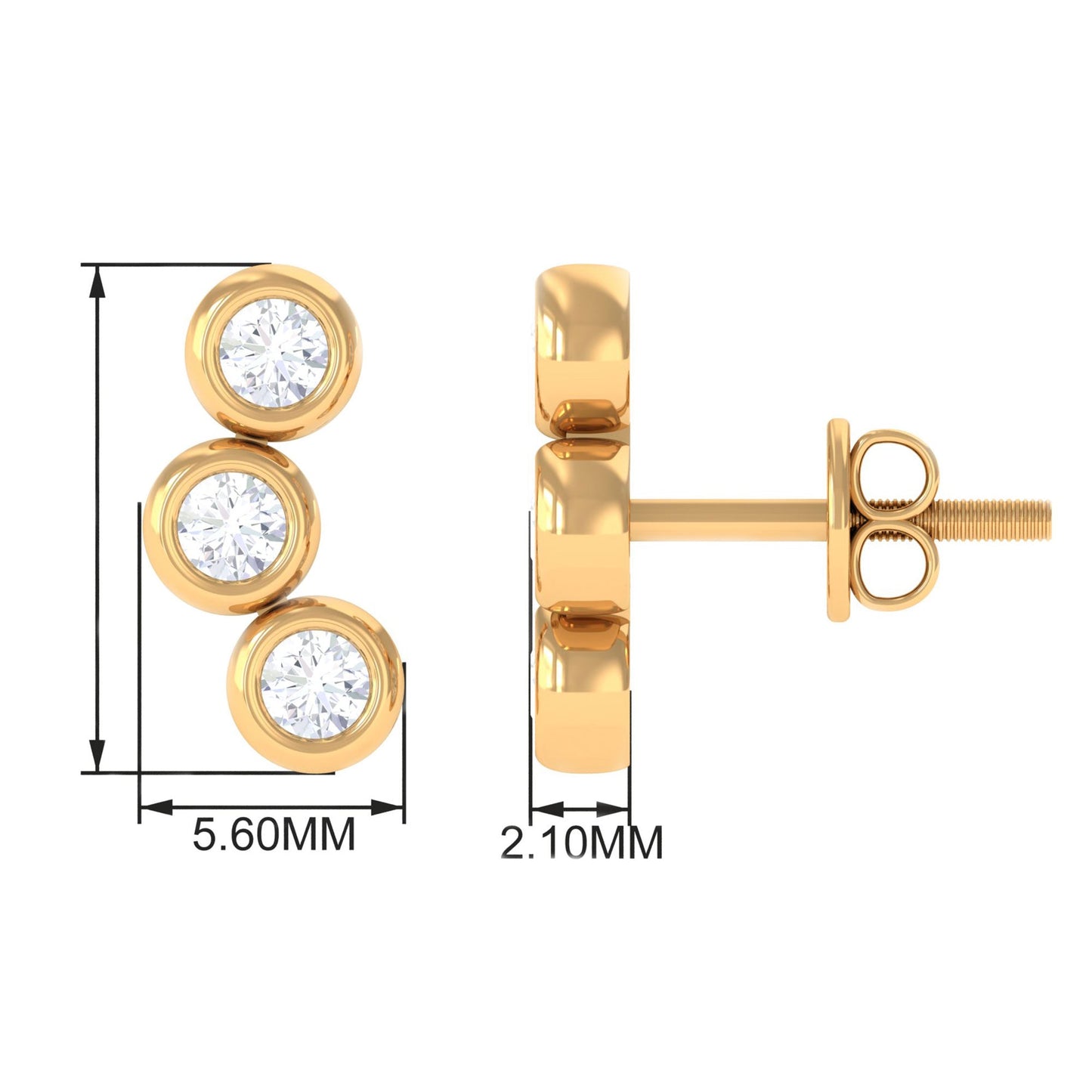 1/2 CT Bezel Set Round Moissanite Three Stone Stud Earrings
