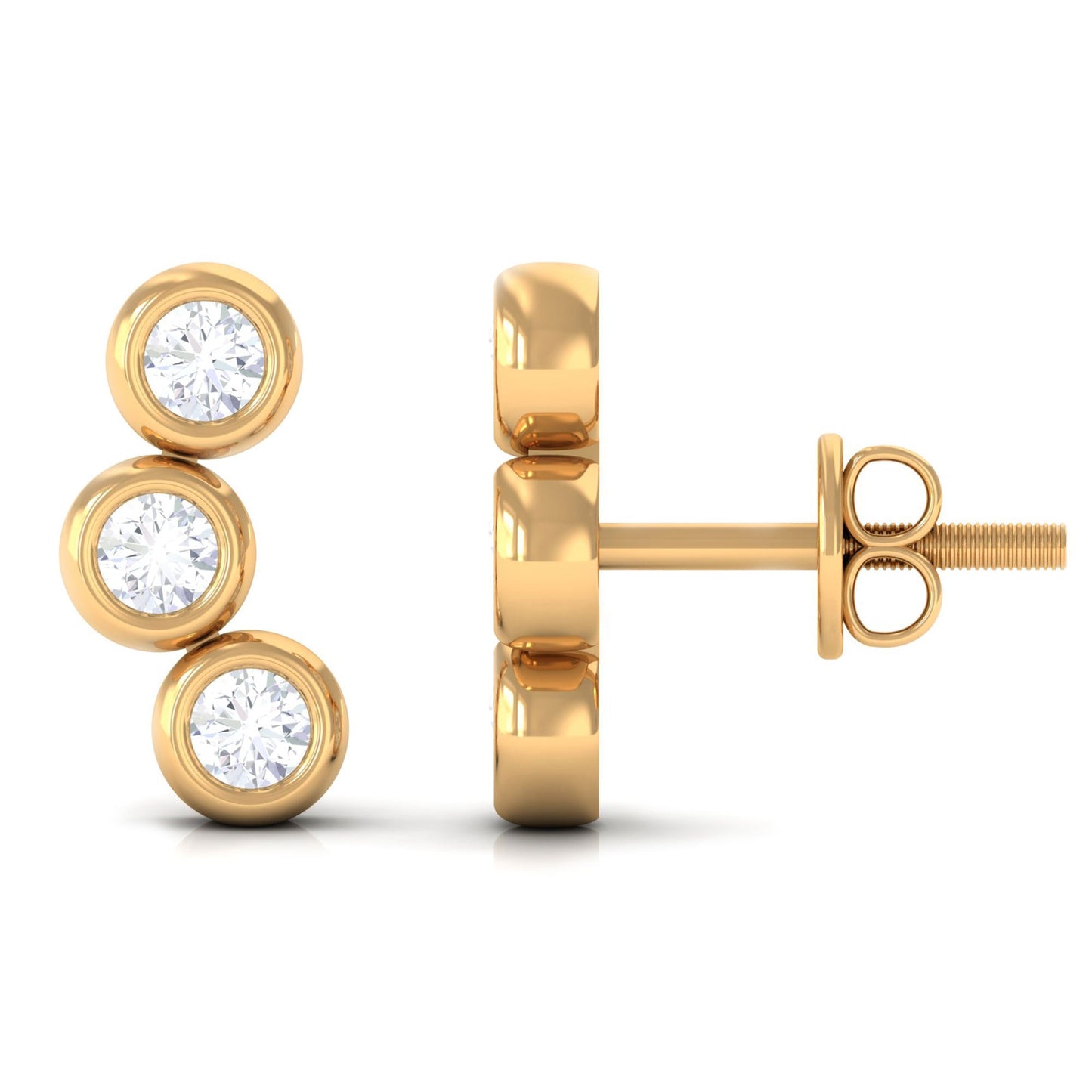 1/2 CT Bezel Set Round Moissanite Three Stone Stud Earrings