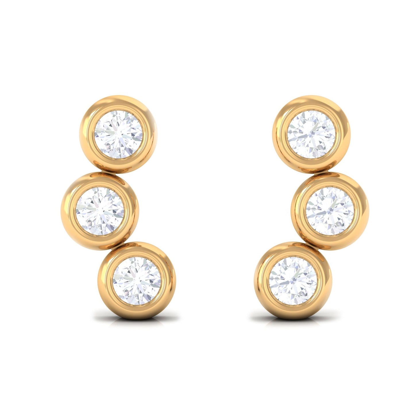 1/2 CT Bezel Set Round Moissanite Three Stone Stud Earrings