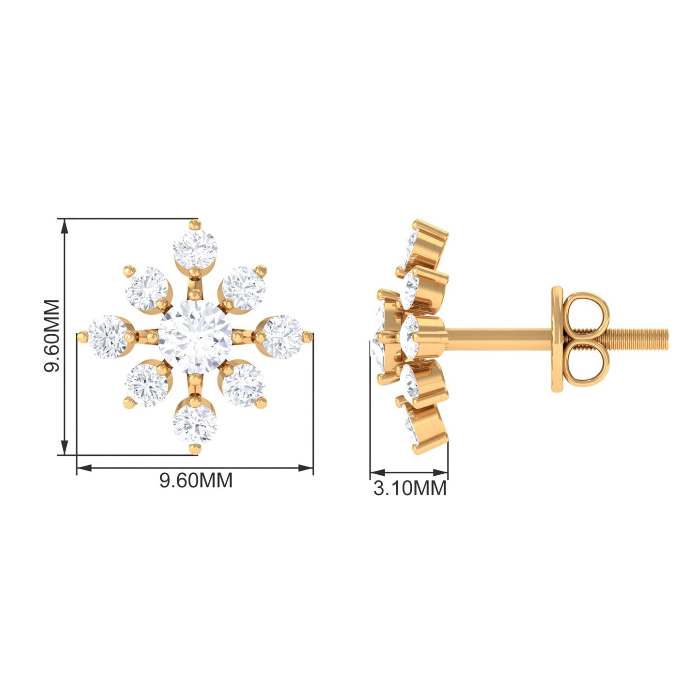 Certified Moissanite Floral Stud Earrings for Women