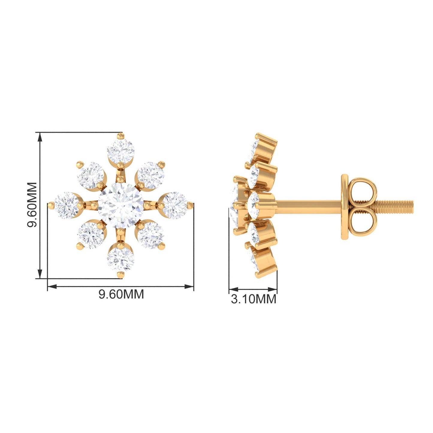 Certified Moissanite Floral Stud Earrings for Women