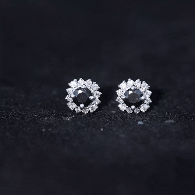 0.44 Carat Black Onyx and Diamond Halo Stud Earrings
