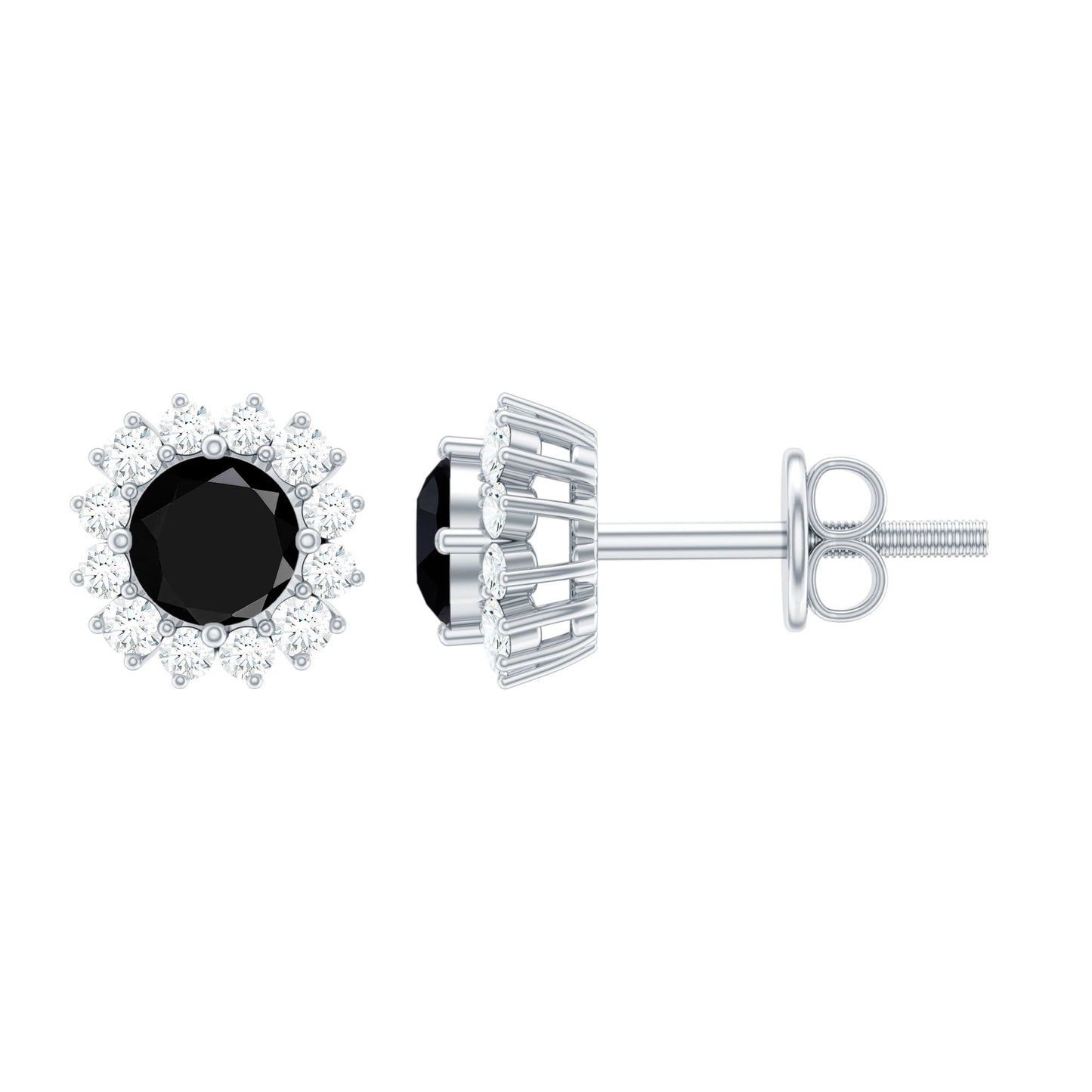 0.44 Carat Black Onyx and Diamond Halo Stud Earrings