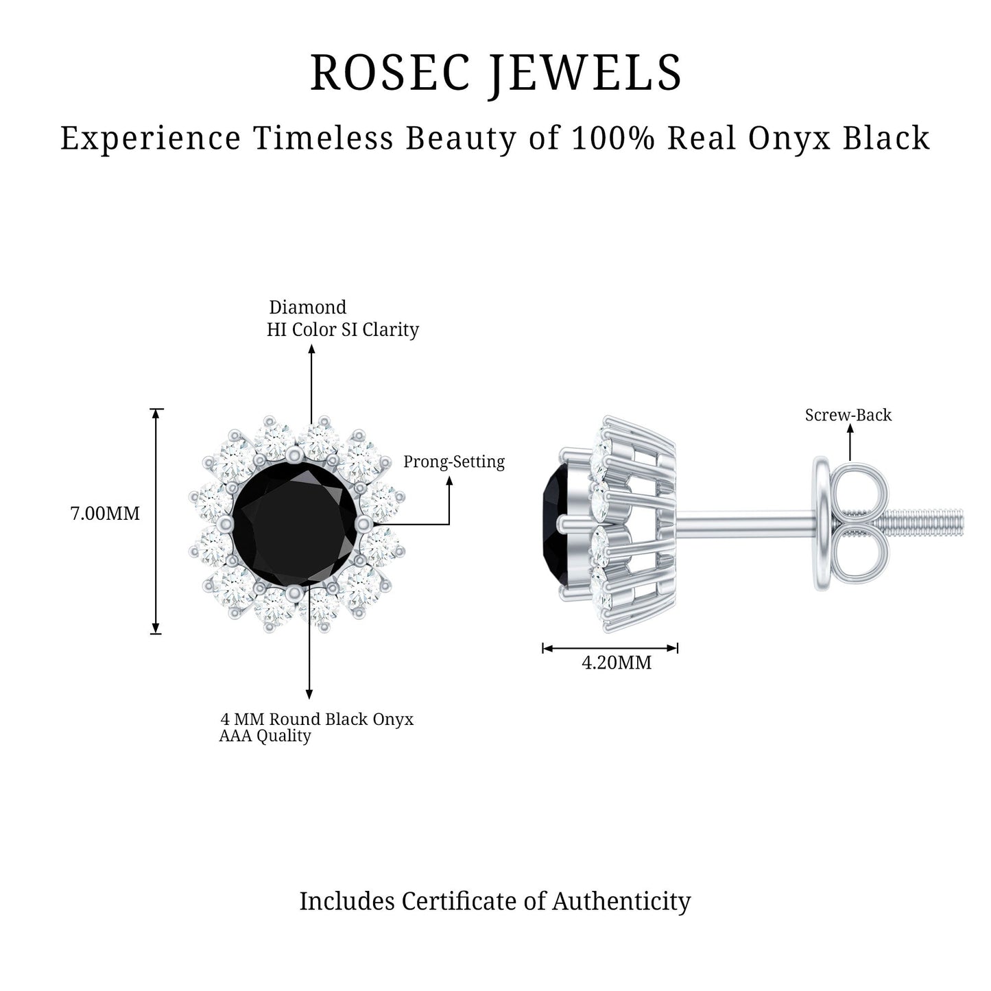 0.44 Carat Black Onyx and Diamond Halo Stud Earrings