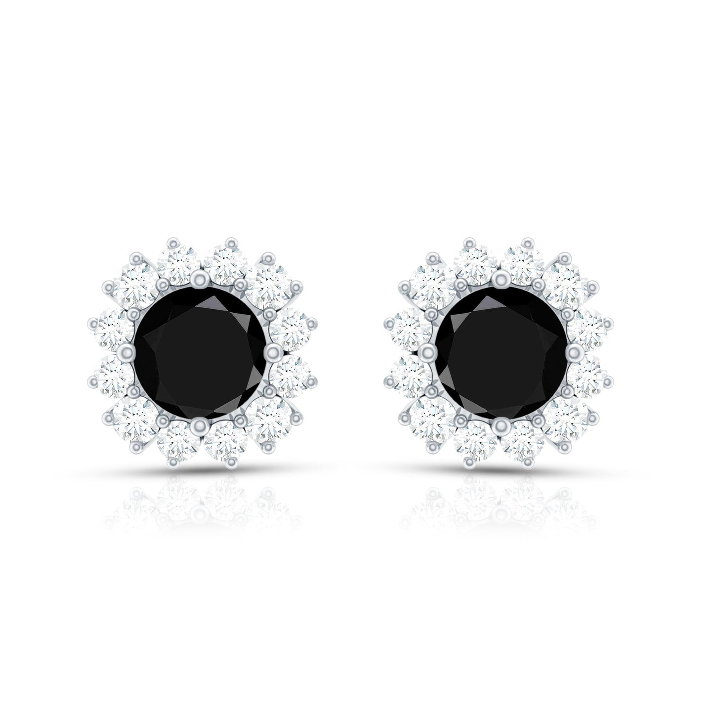 0.44 Carat Black Onyx and Diamond Halo Stud Earrings