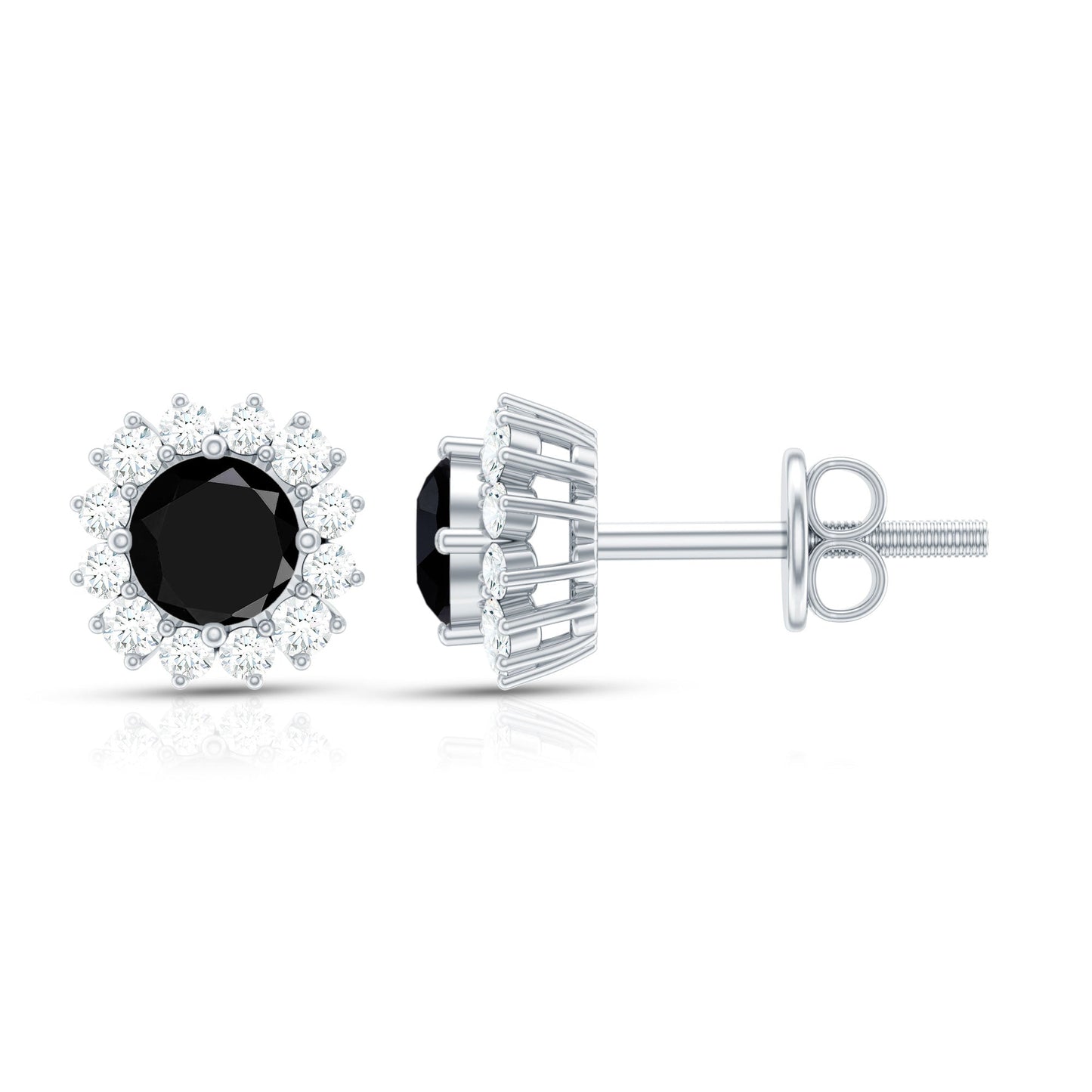 0.44 Carat Black Onyx and Diamond Halo Stud Earrings