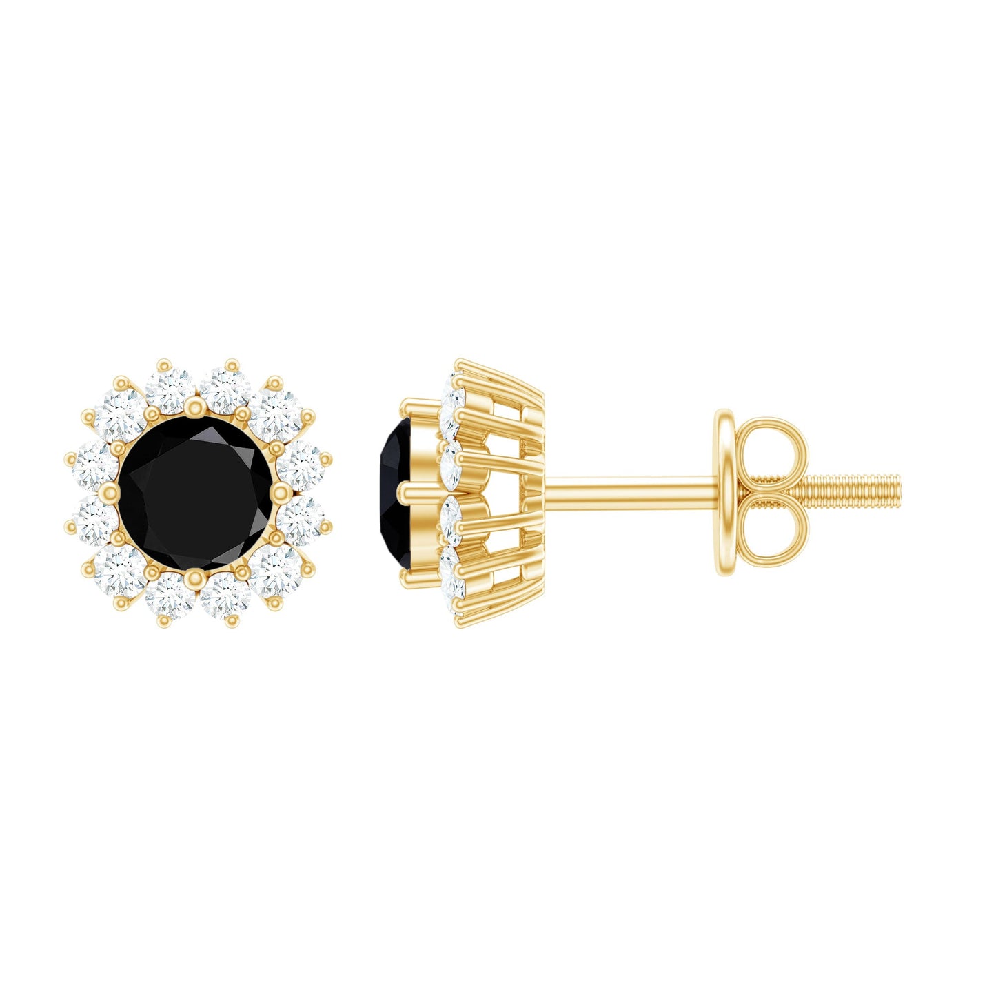 0.44 Carat Black Onyx and Diamond Halo Stud Earrings