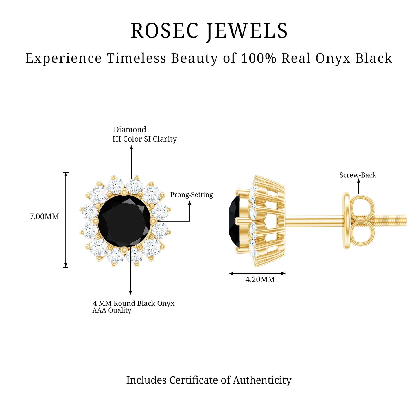 0.44 Carat Black Onyx and Diamond Halo Stud Earrings