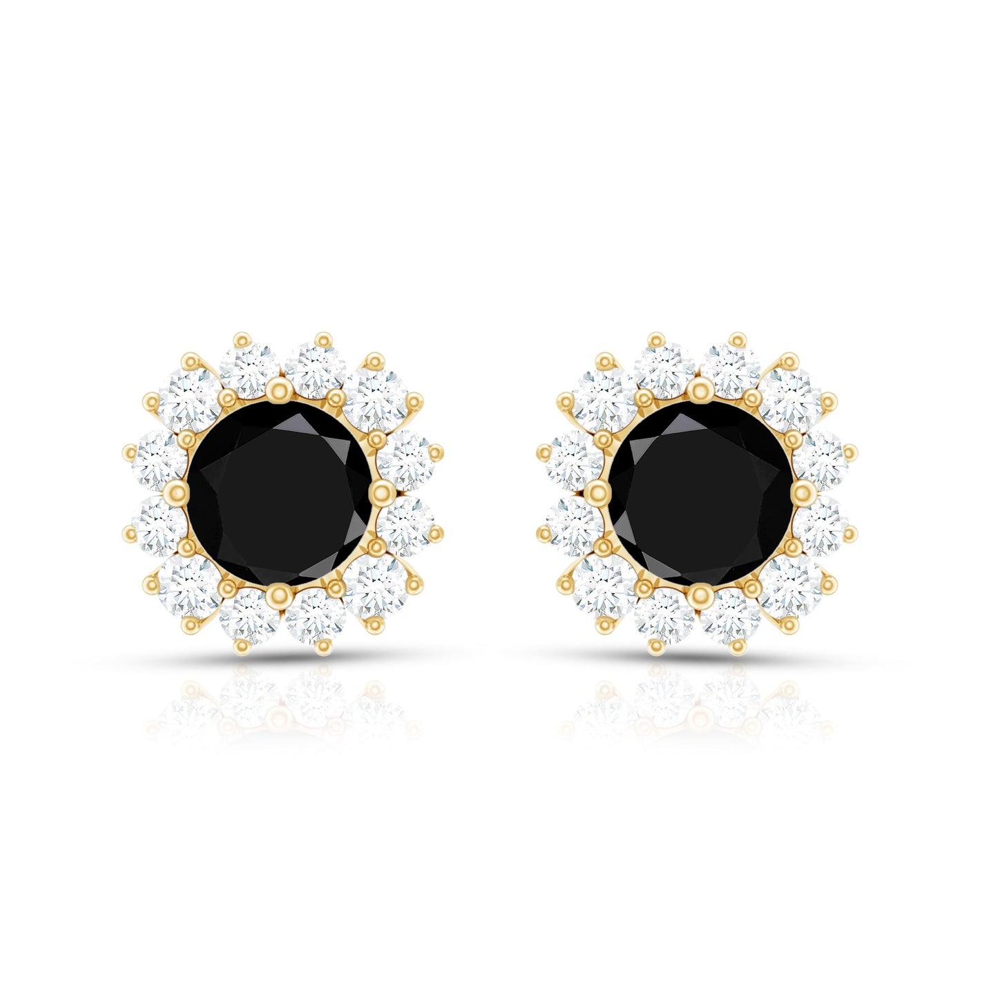 0.44 Carat Black Onyx and Diamond Halo Stud Earrings