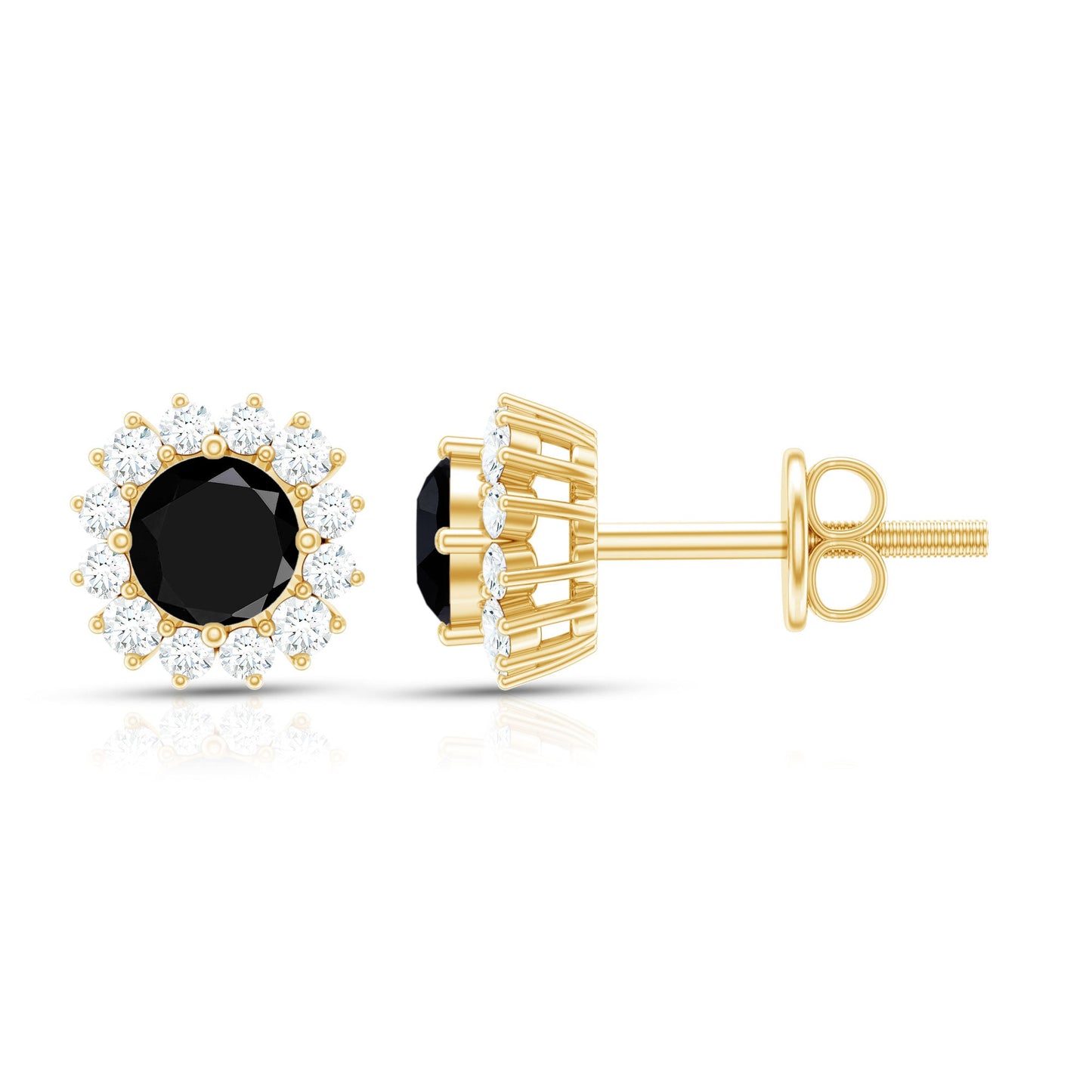 0.44 Carat Black Onyx and Diamond Halo Stud Earrings