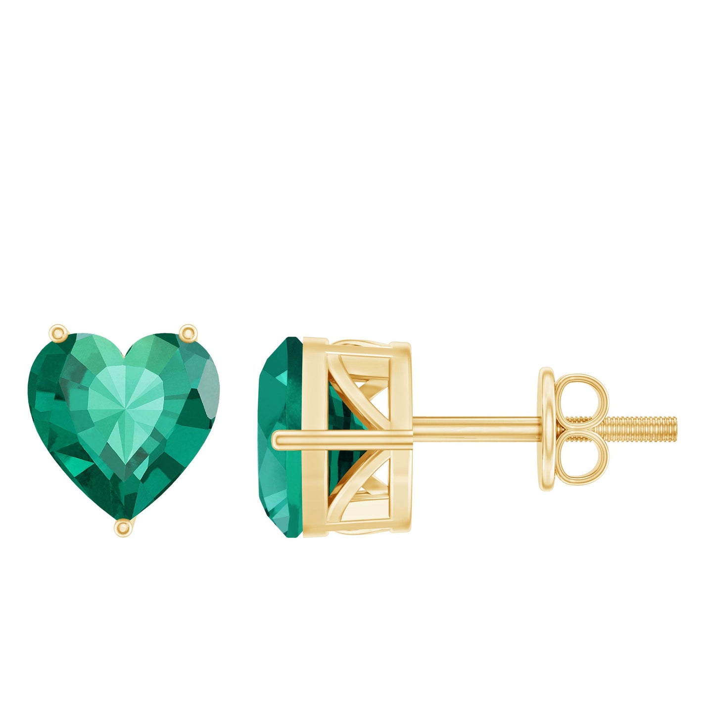 7MM Heart Shape Lab Created Emerald Solitaire Stud Earrings