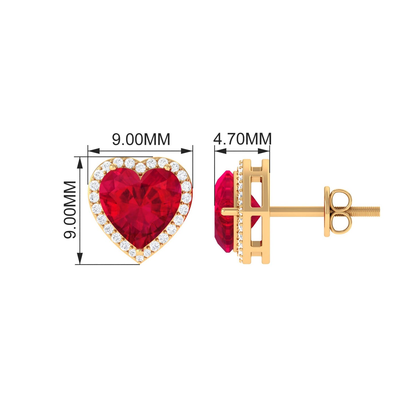 8 MM Heart Shape Created Ruby Halo Stud Earrings with Diamond