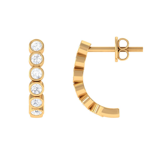 3/4 CT Bezel Set Round Moissanite Simple J Hoop Earrings