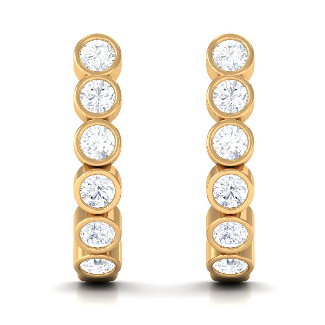 3/4 CT Bezel Set Round Moissanite Simple J Hoop Earrings
