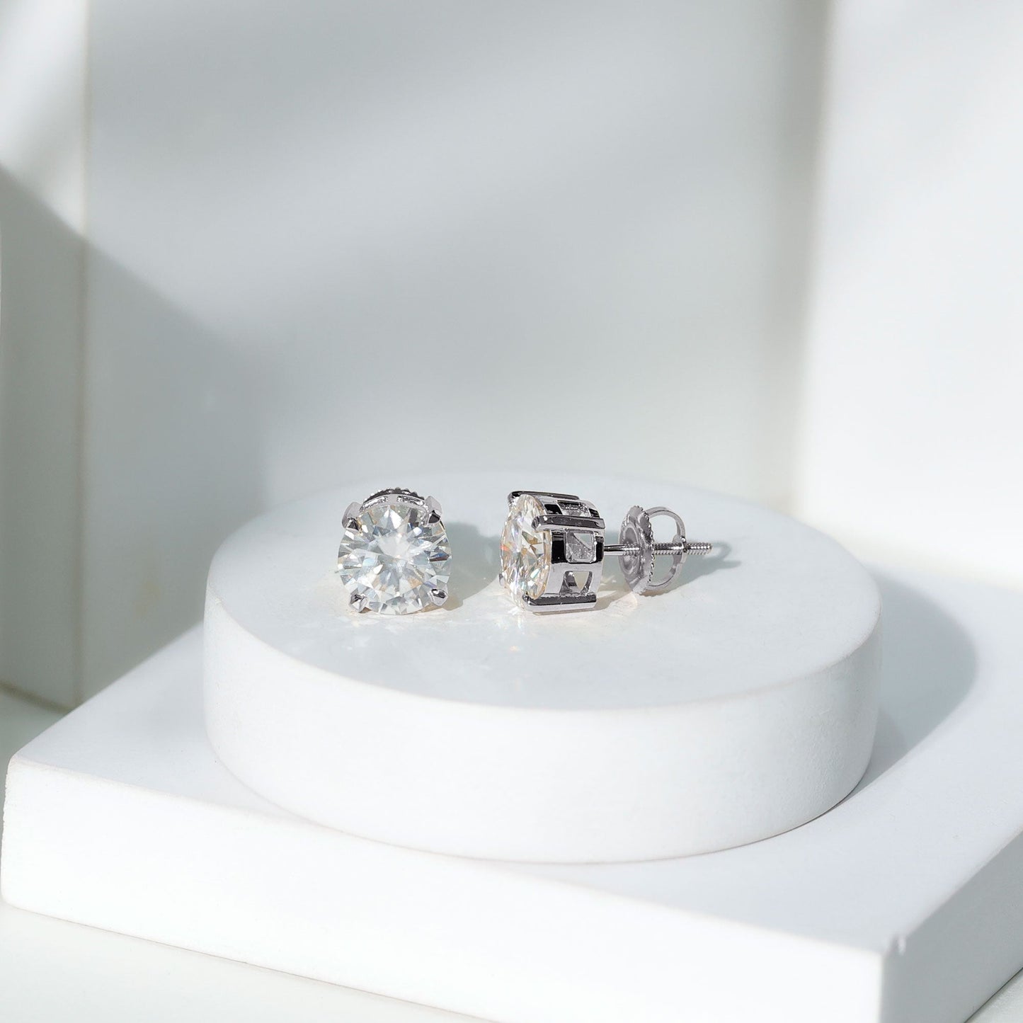 2 Carat Round Cut Moissanite Solitaire Stud Earrings
