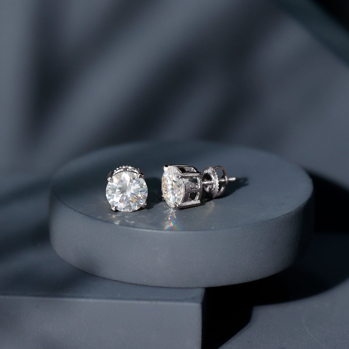 2 Carat Round Cut Moissanite Solitaire Stud Earrings