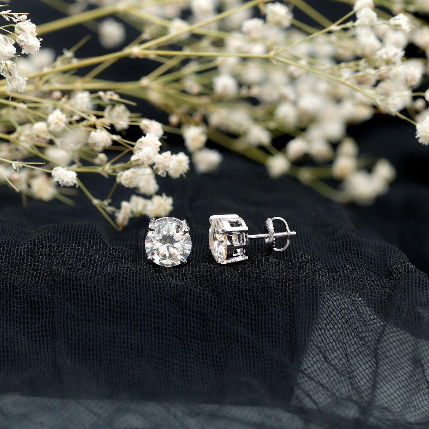 2 Carat Round Cut Moissanite Solitaire Stud Earrings