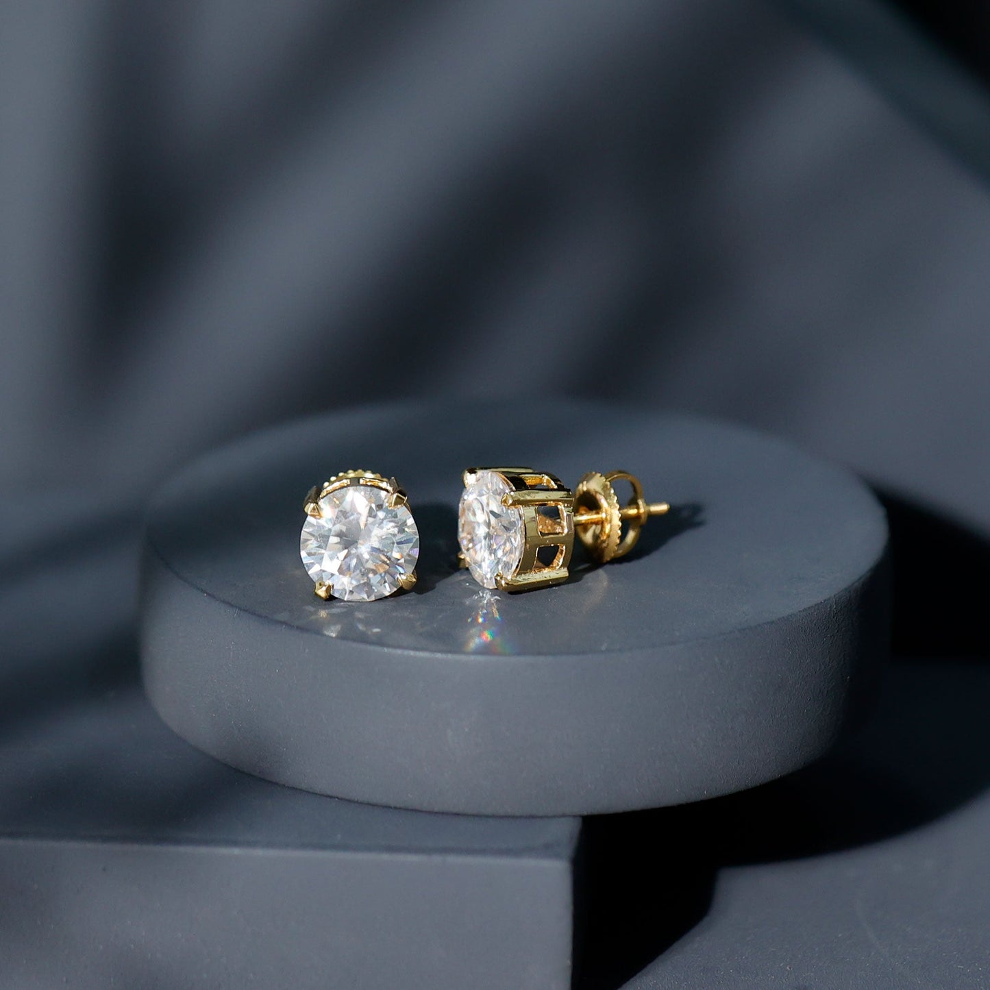 2 Carat Round Cut Moissanite Solitaire Stud Earrings
