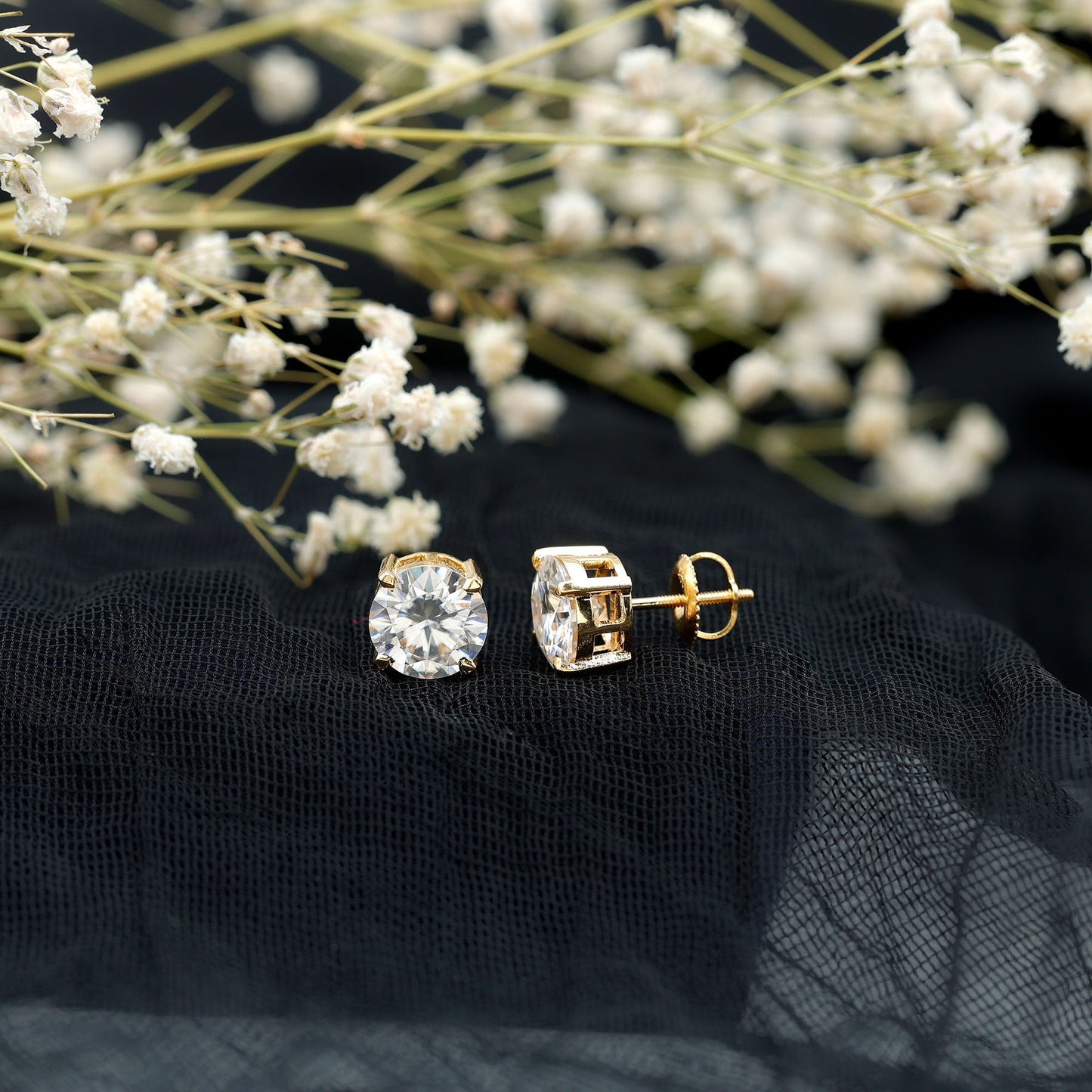 2 Carat Round Cut Moissanite Solitaire Stud Earrings
