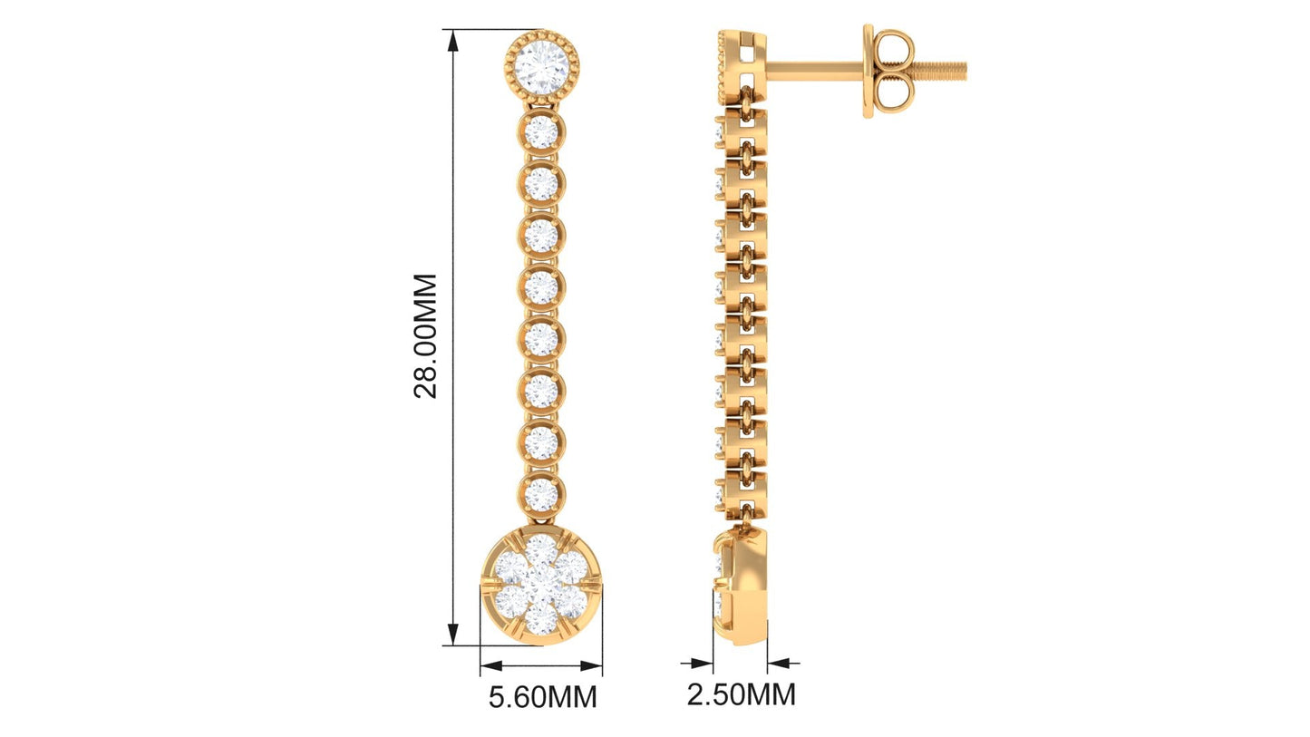 1 Carat Round Moissanite Dangle Chain Earrings