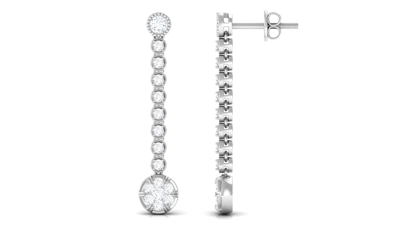 1 Carat Round Moissanite Dangle Chain Earrings