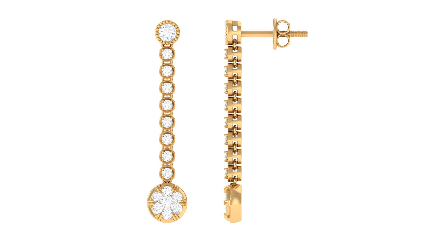1 Carat Round Moissanite Dangle Chain Earrings