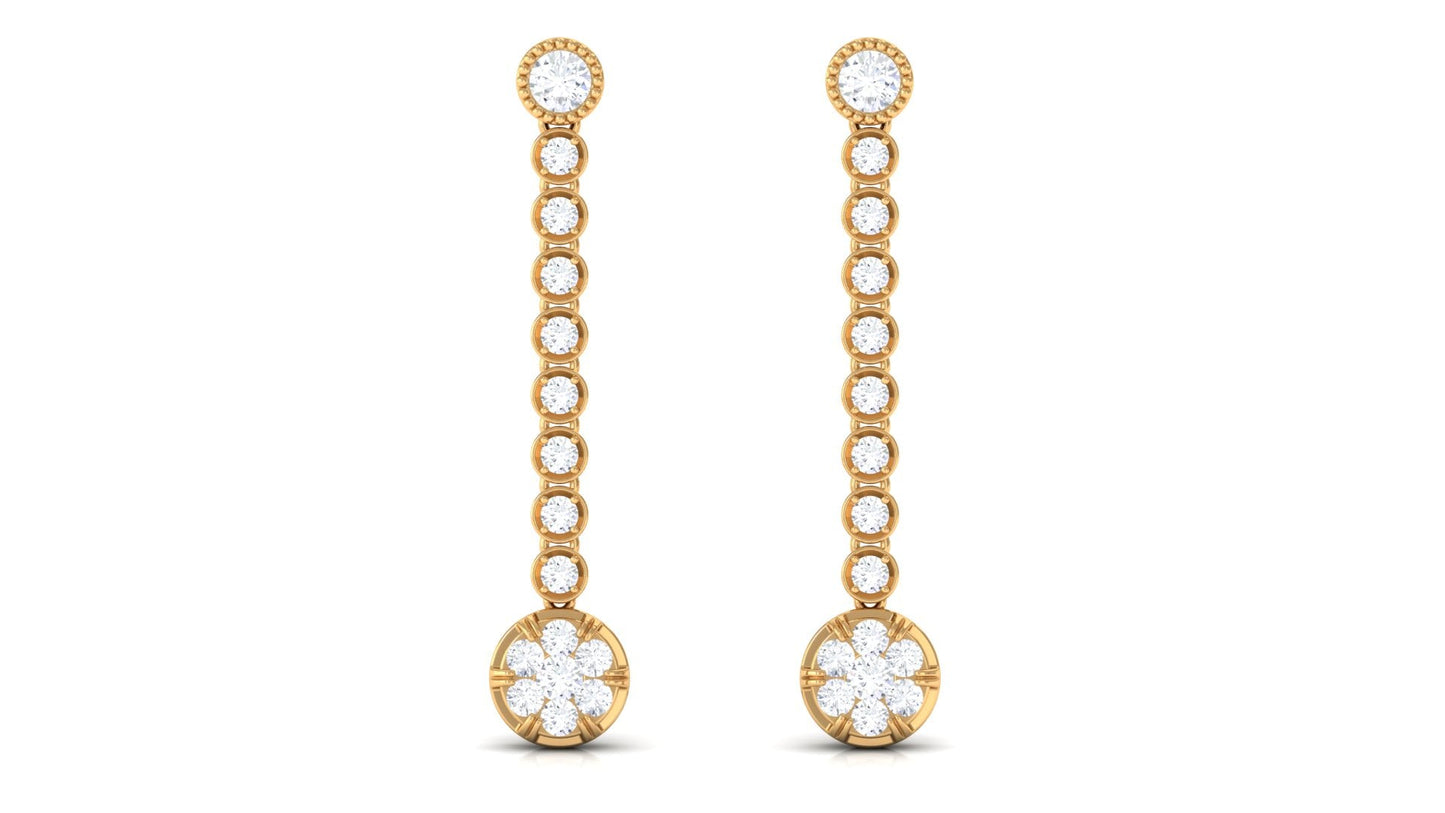 1 Carat Round Moissanite Dangle Chain Earrings