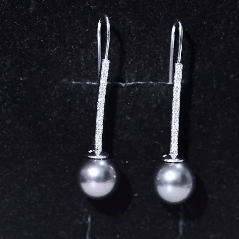 Tahitian Pearl Dangle Earrings with Moissanite Stones