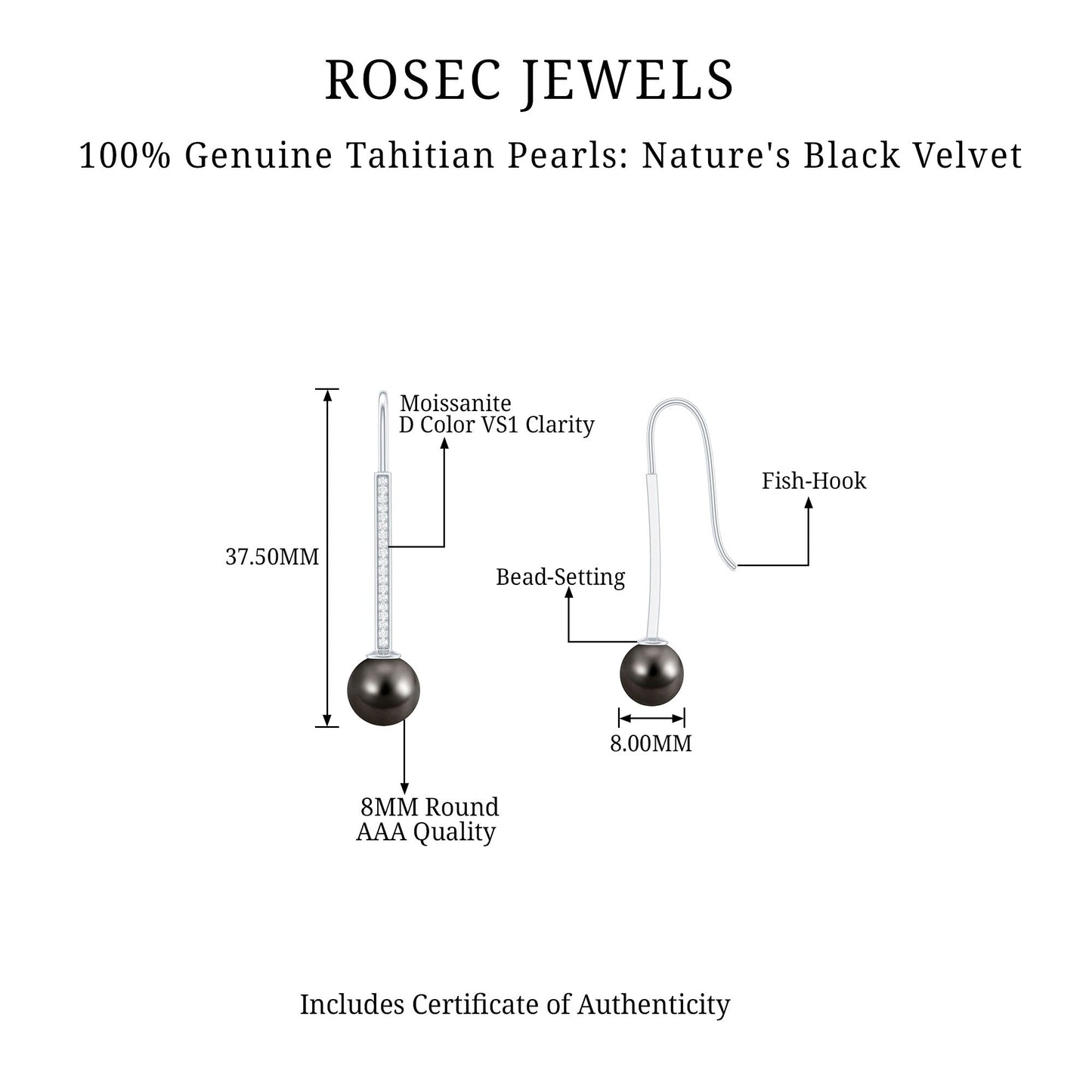 Tahitian Pearl Dangle Earrings with Moissanite Stones