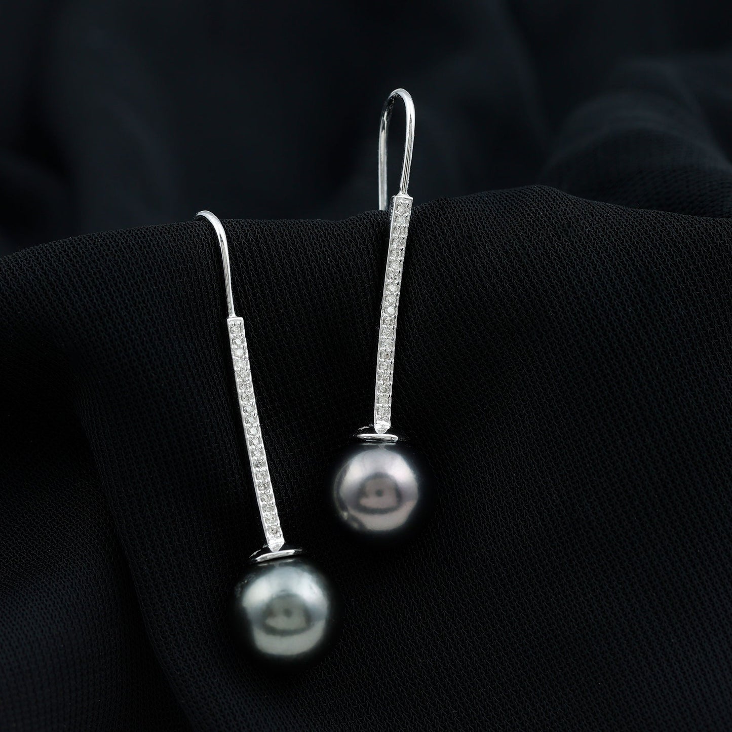 Tahitian Pearl Dangle Earrings with Moissanite Stones
