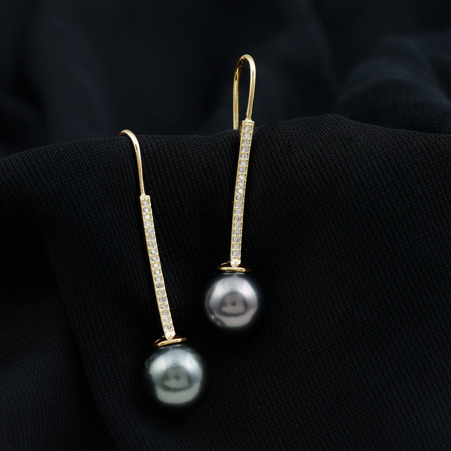Tahitian Pearl Dangle Earrings with Moissanite Stones