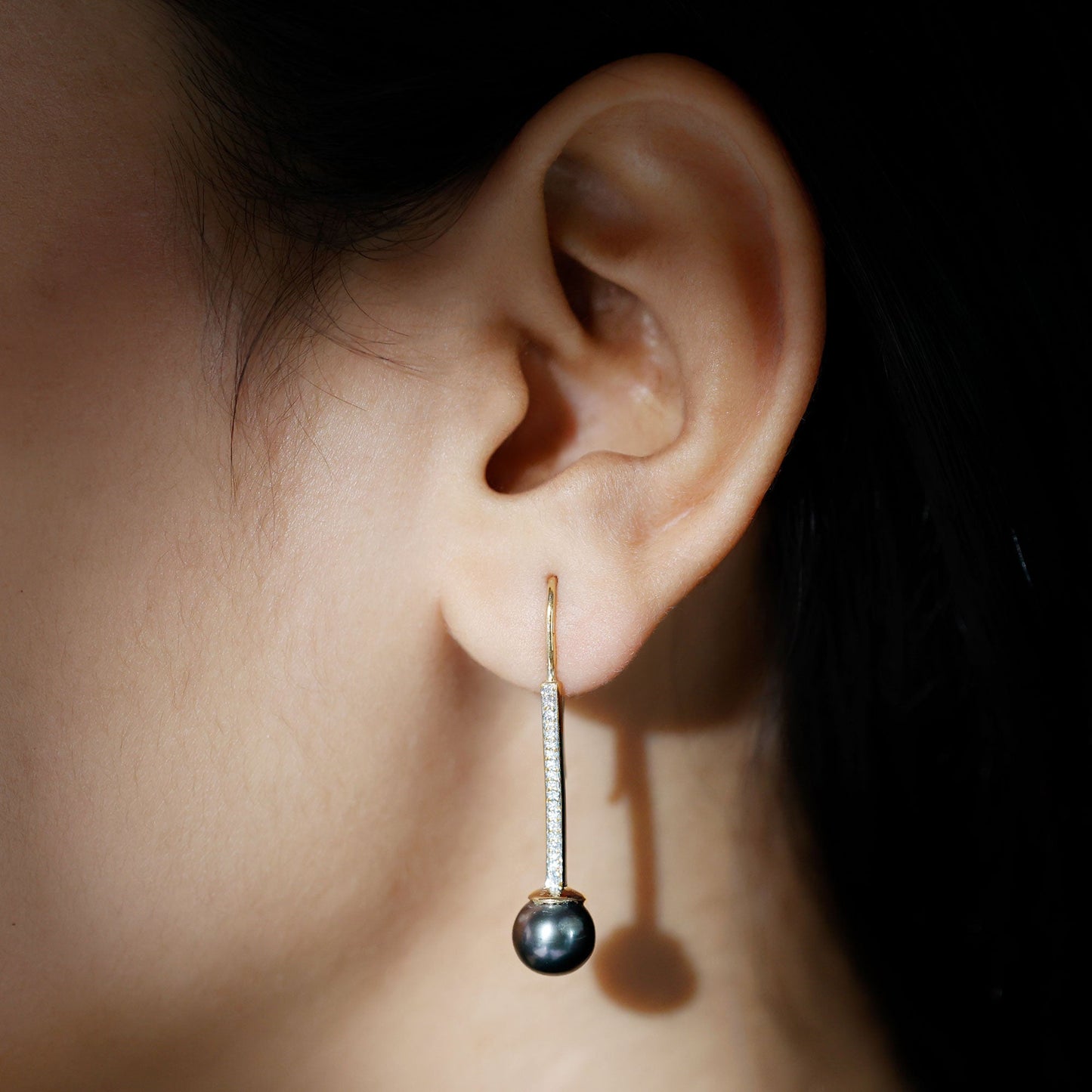 Tahitian Pearl Dangle Earrings with Moissanite Stones