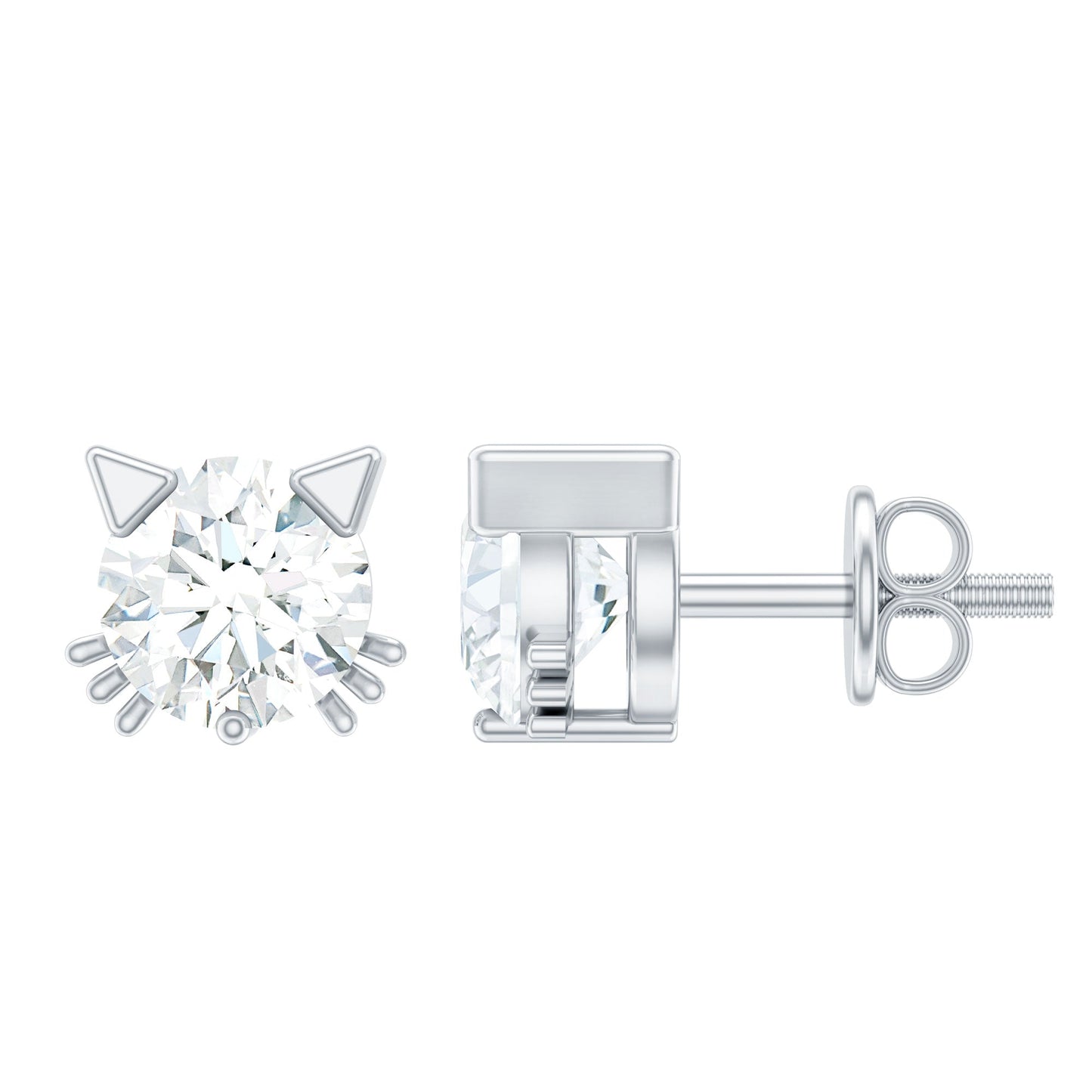 1 CT Solitaire Moissanite Cat Stud Earrings with Screw Back