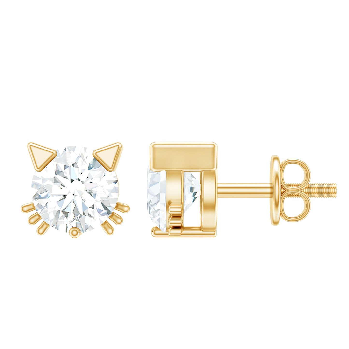 1 CT Solitaire Moissanite Cat Stud Earrings with Screw Back
