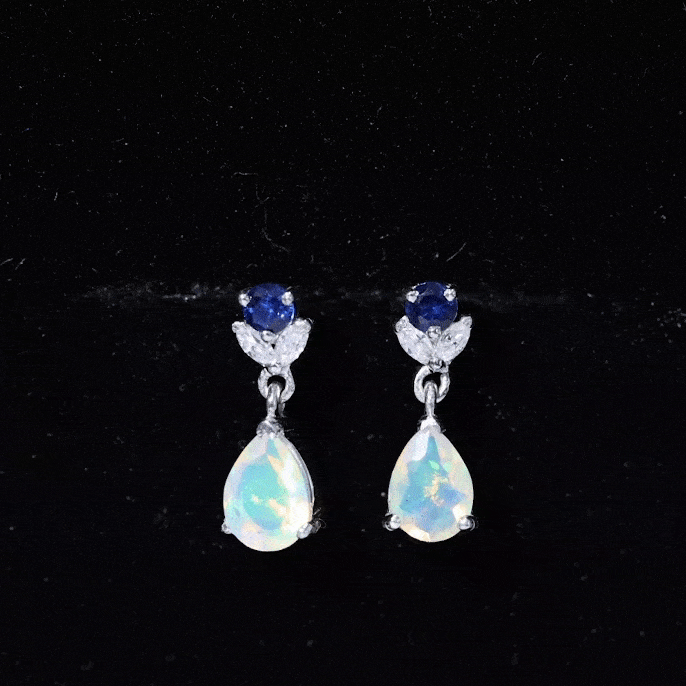 Ethiopian Opal Teardrop Earrings with Lab Blue Sapphire