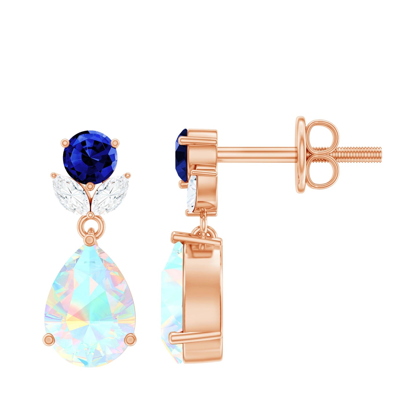 Ethiopian Opal Teardrop Earrings with Lab Blue Sapphire