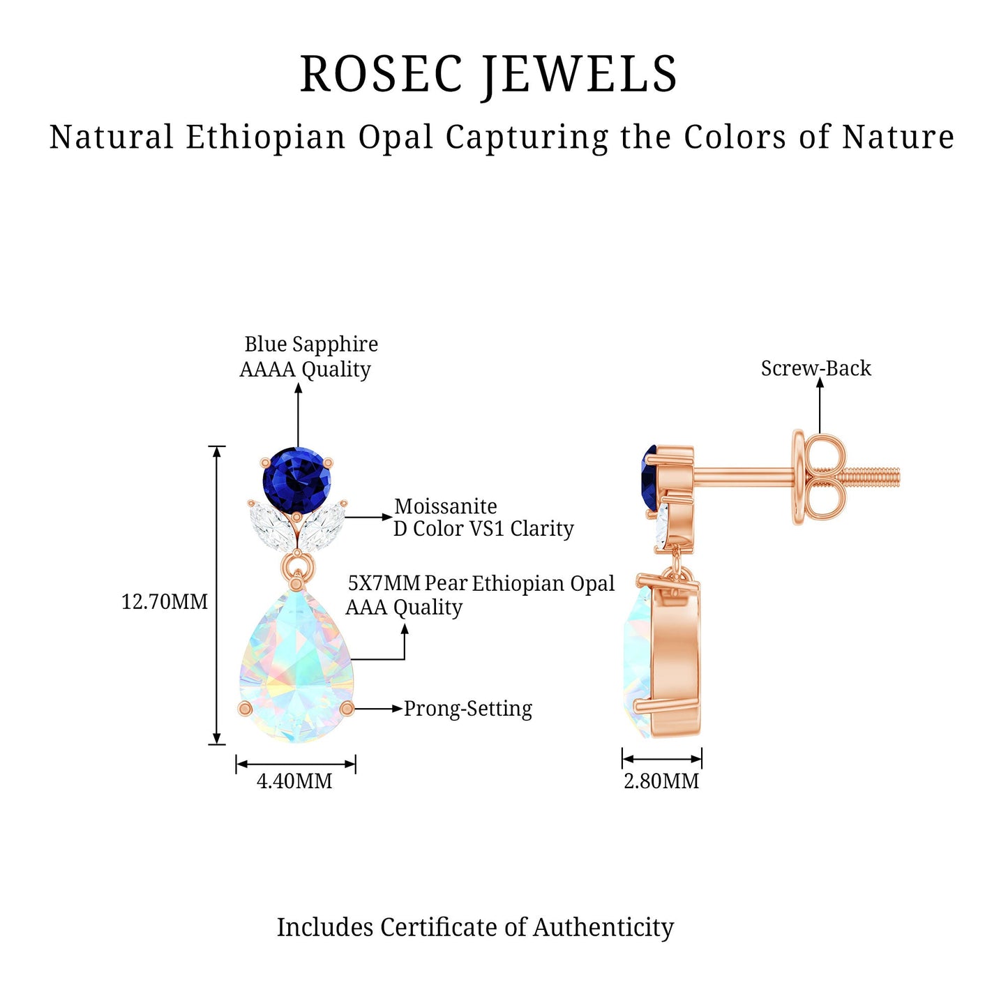 Ethiopian Opal Teardrop Earrings with Lab Blue Sapphire