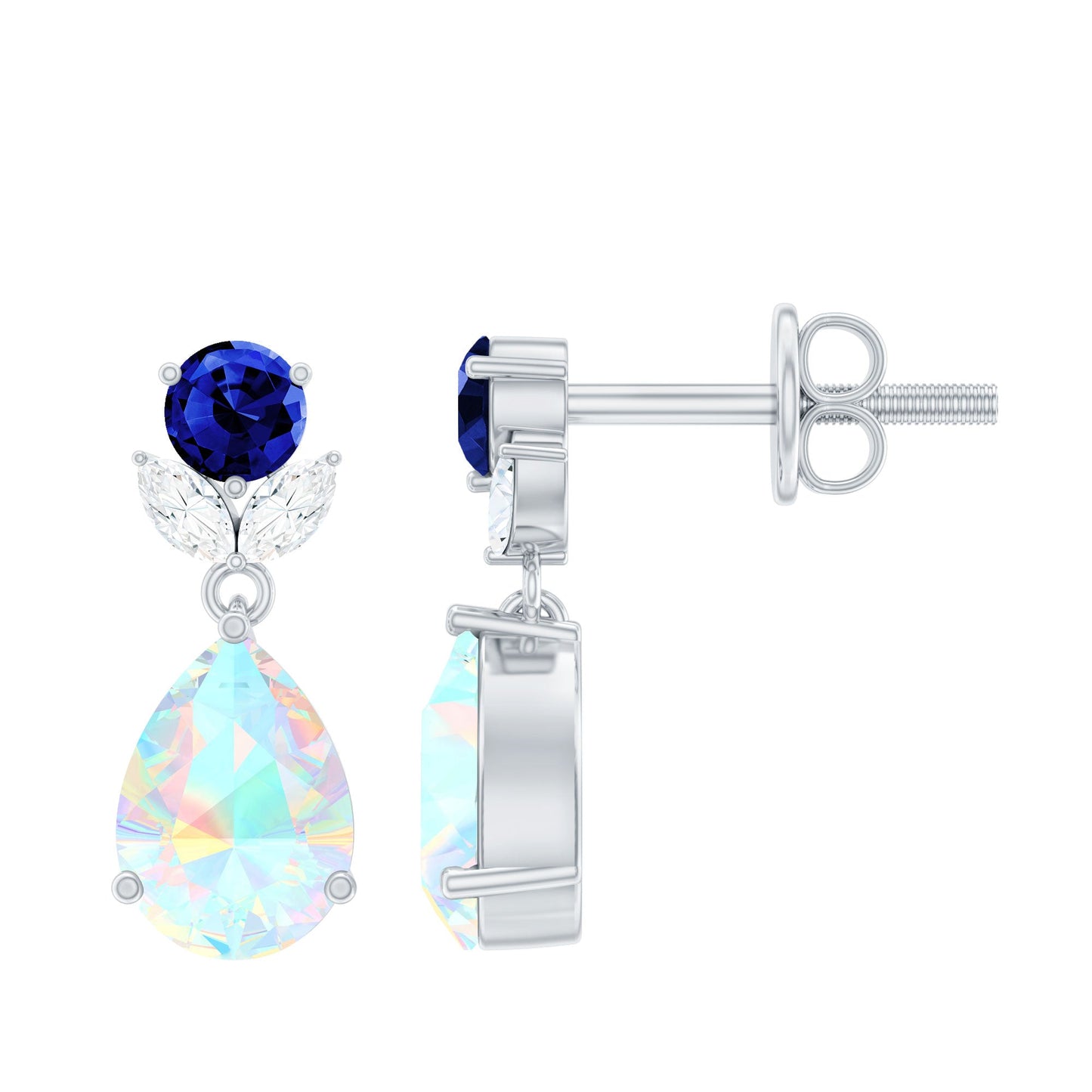 Ethiopian Opal Teardrop Earrings with Lab Blue Sapphire