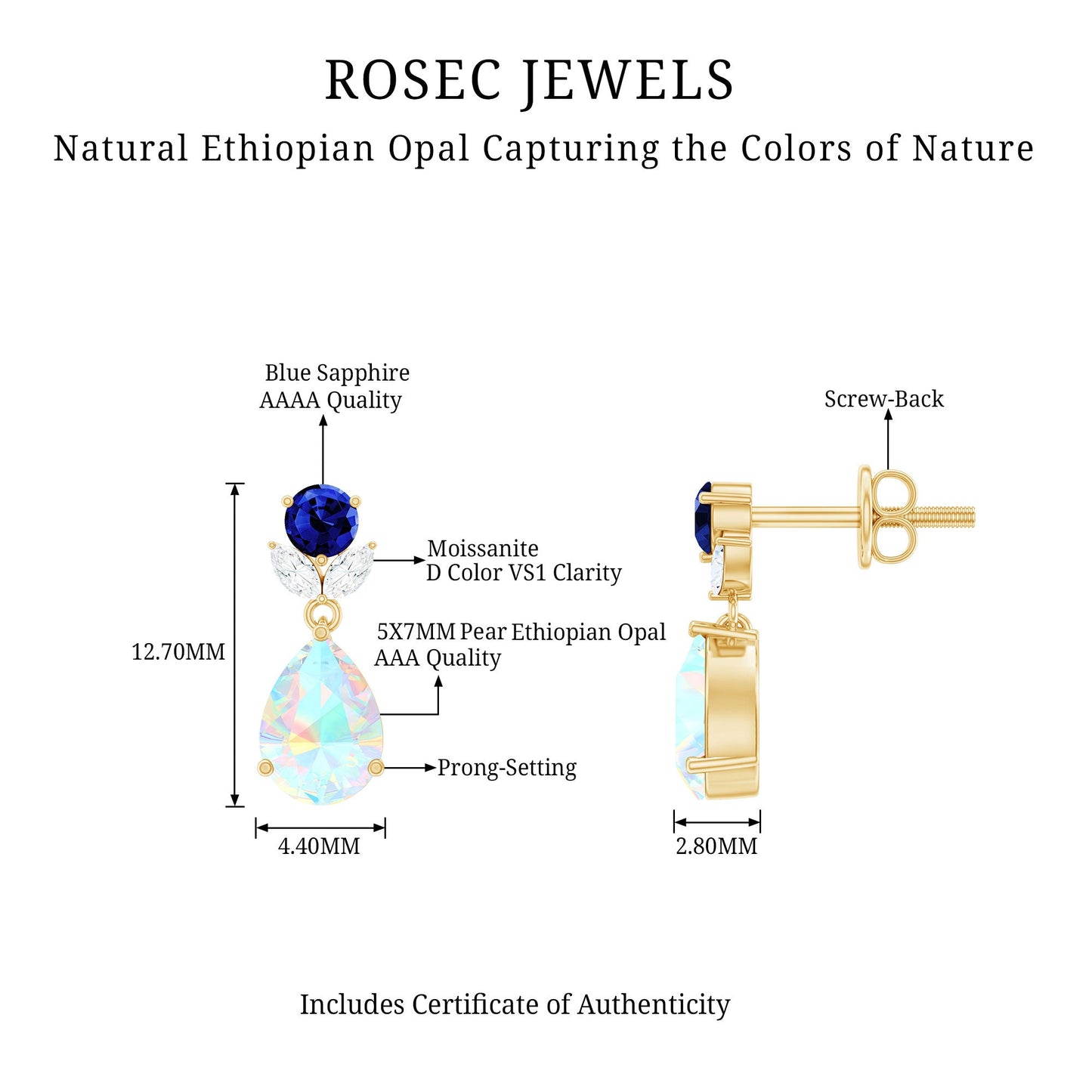 Ethiopian Opal Teardrop Earrings with Lab Blue Sapphire