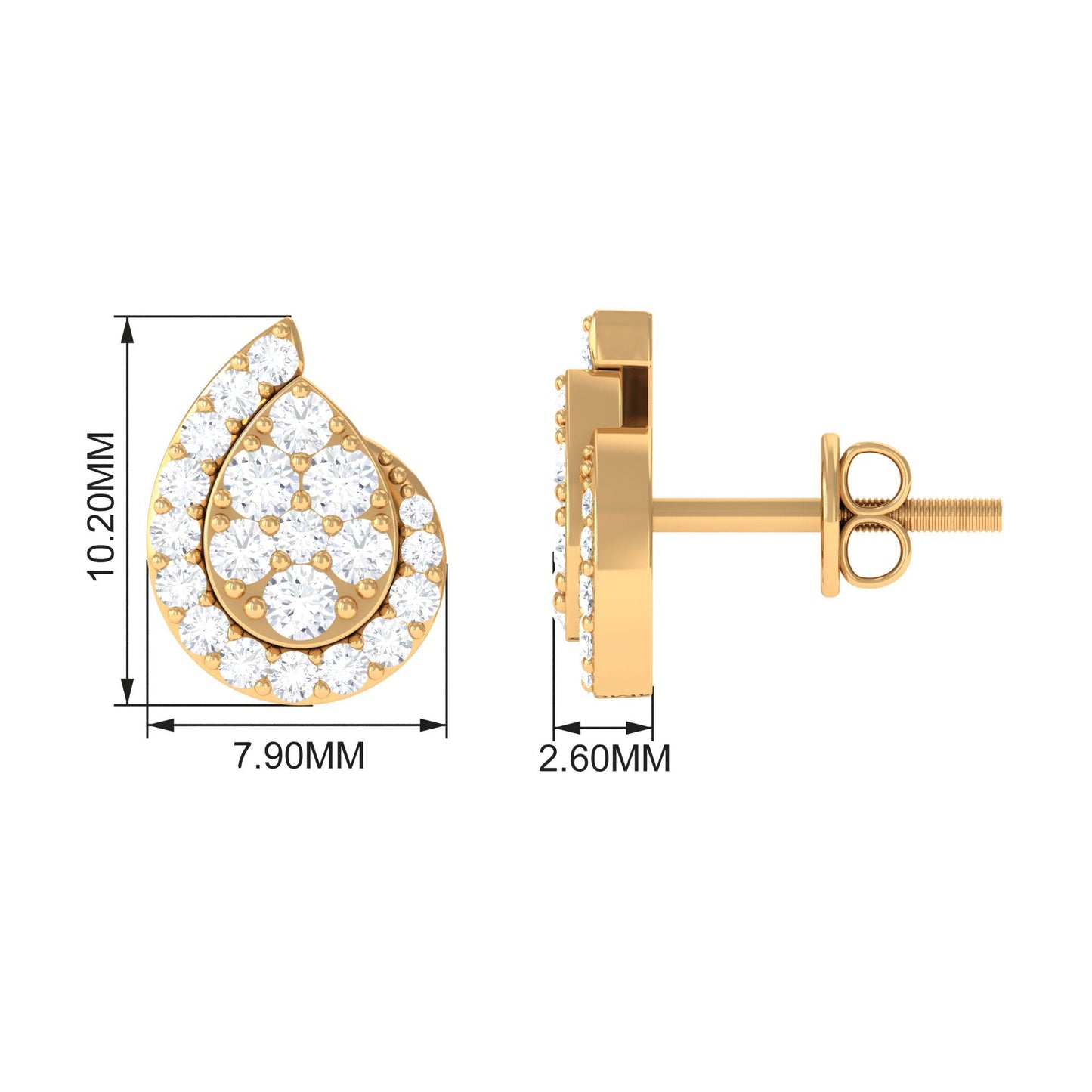 0.75 CT Real Diamond Designer Teardrop Stud Earrings