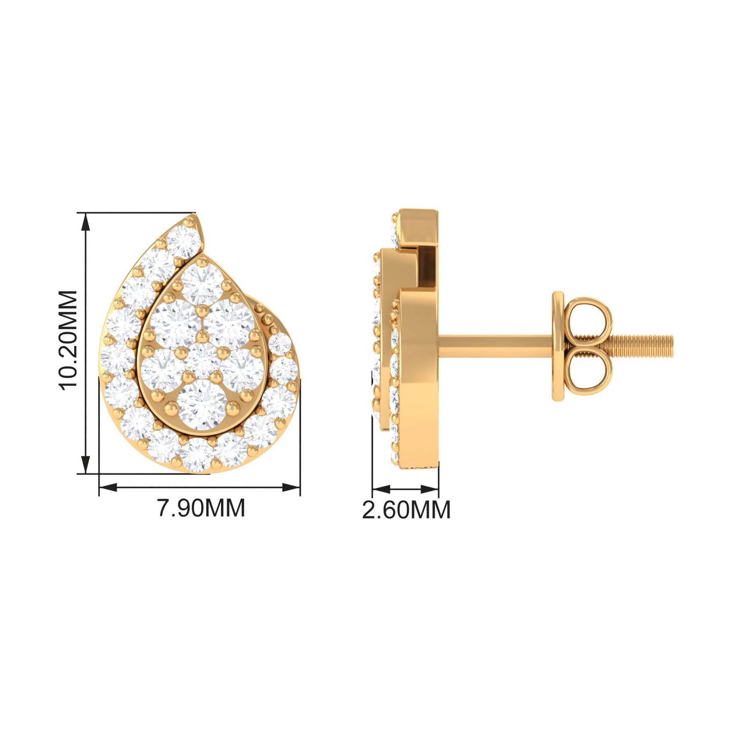 0.75 CT Real Diamond Designer Teardrop Stud Earrings