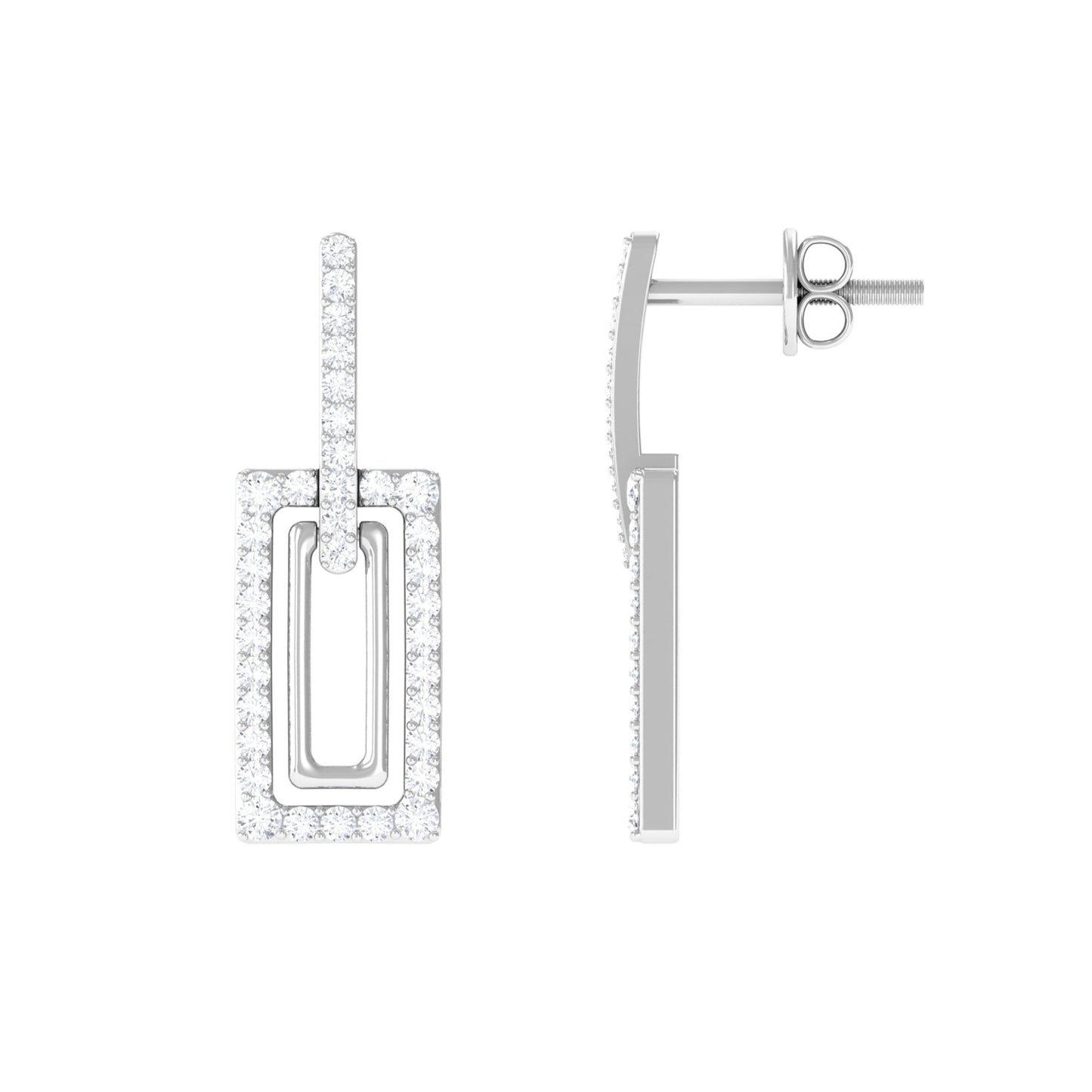 1 CT Certified Moissanite Minimal Rectangle Shape Dangle Earrings